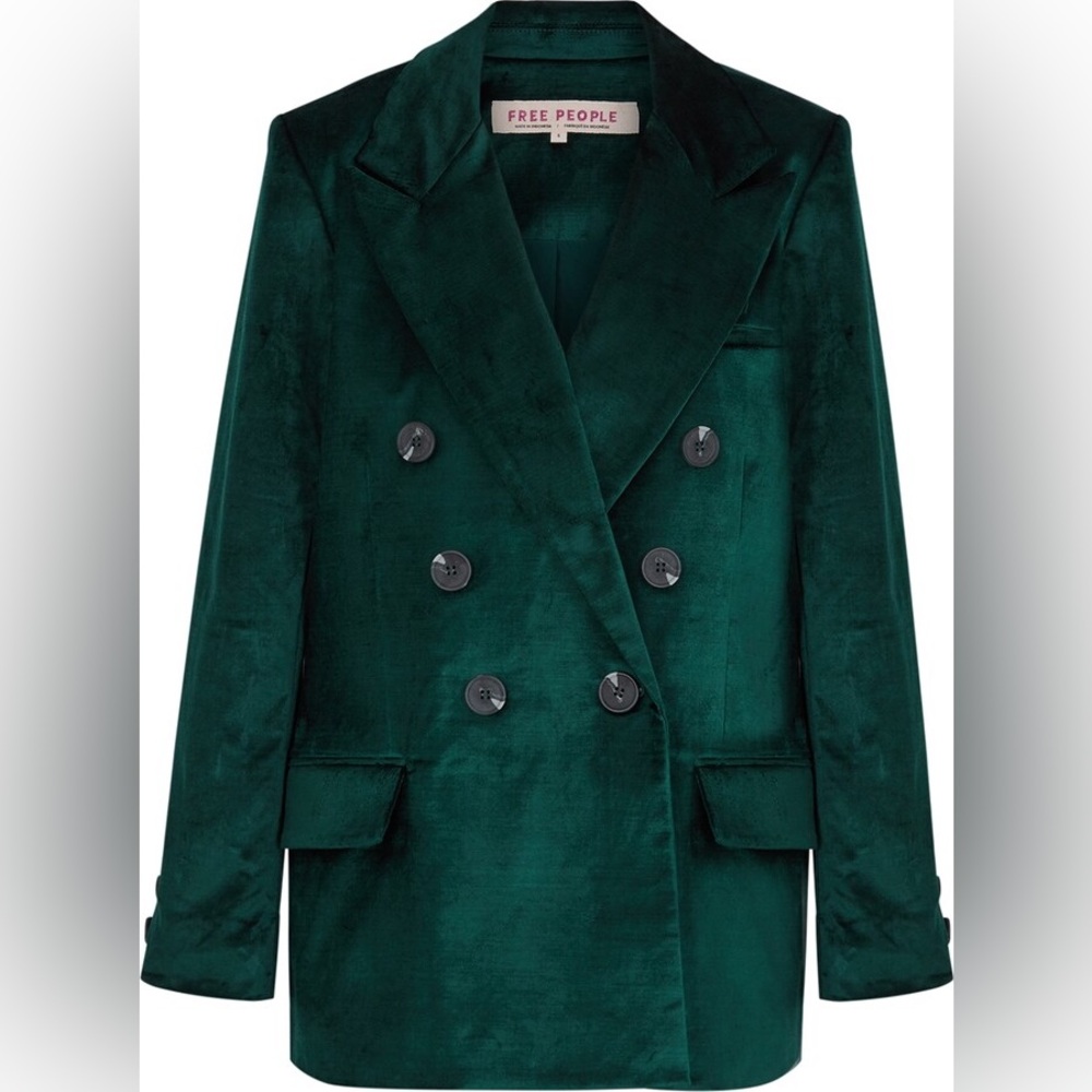 SALE Free People Green Velvet Double-Breasted Blazer